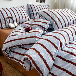 Striped Duvet Cover Set with Pillowcases, Soft Lightweight Fade Resistant Bedding, Cover Only, 5 Colors, 11 Sizes