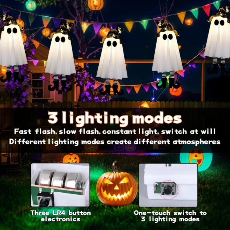 Hanging Light Up Ghosts, Halloween Witch Ghost Decorations with LED, Porch & Indoor Hanging Decor, 3 Light Modes, Set of 3, 18in