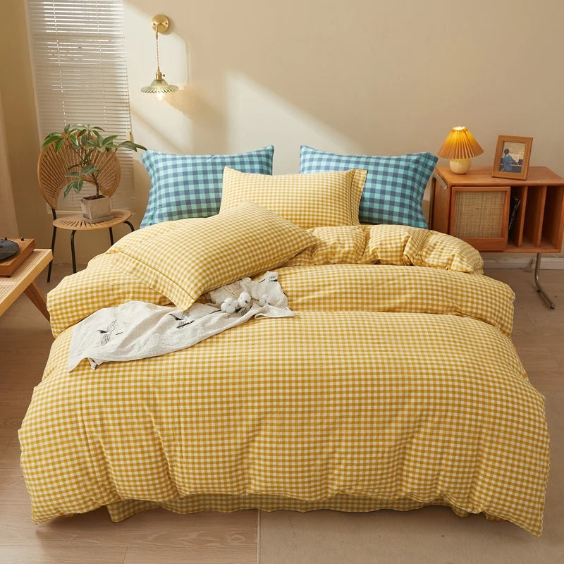 Plaid & Gingham Duvet Cover Set with 2 Pillowcases, 100% Cotton Bedding, 200 Thread Count, No Filling, 16 Colors, 4 Sizes