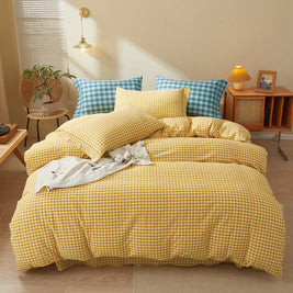 Plaid & Gingham Duvet Cover Set with 2 Pillowcases, 100% Cotton Bedding, 200 Thread Count, No Filling, 16 Colors, 4 Sizes