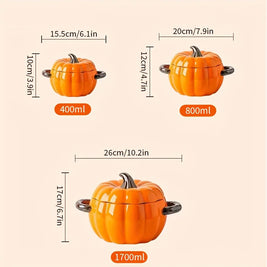 Ceramic Pumpkin Casserole Dish with Lid, Oven Safe Baking & Serving Pot for Halloween & Thanksgiving, 3 Sizes, 13.5-57oz