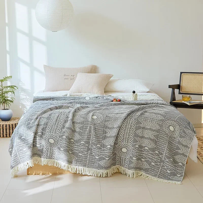 100% Cotton Jacquard Throw Blanket & Bedspread, Double Sided Boho Sofa Cover, Yarn Dyed, Hand Wash, 22 Designs, 3 Sizes