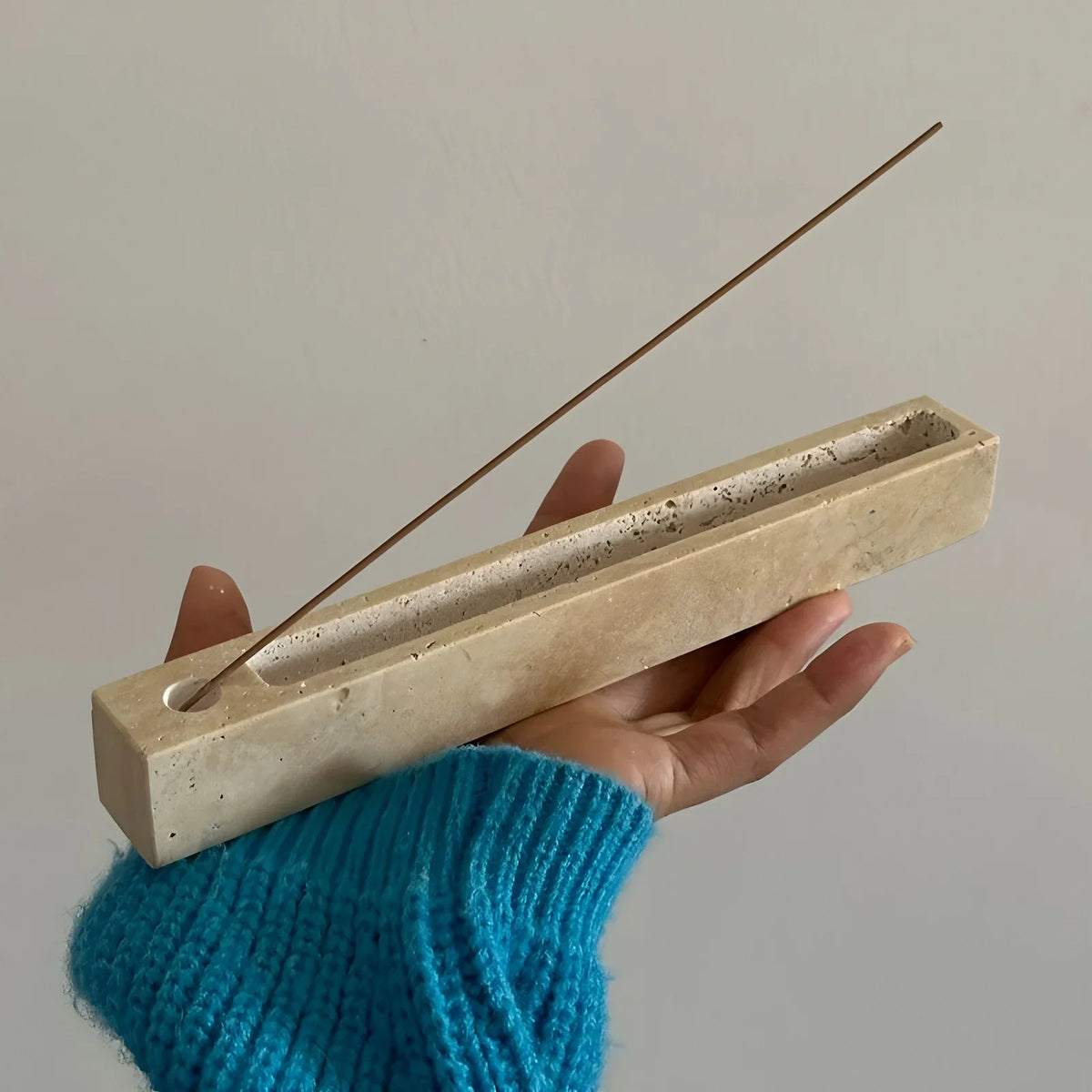 Travertine Incense Tray for Sage & Palo Santo, Zen Meditation Tray, 8.3in