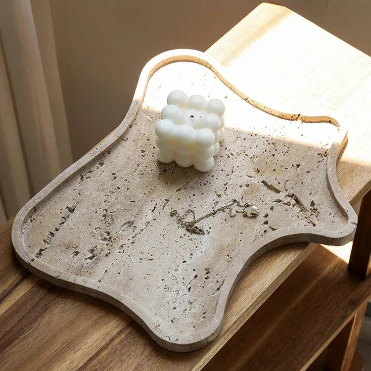 Travertine Vanity Tray, Bathroom Perfume Tray for Dresser, Stone, 9.4-13in