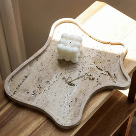 Travertine Vanity Tray, Bathroom Perfume Tray for Dresser, Stone, 9.4-13in