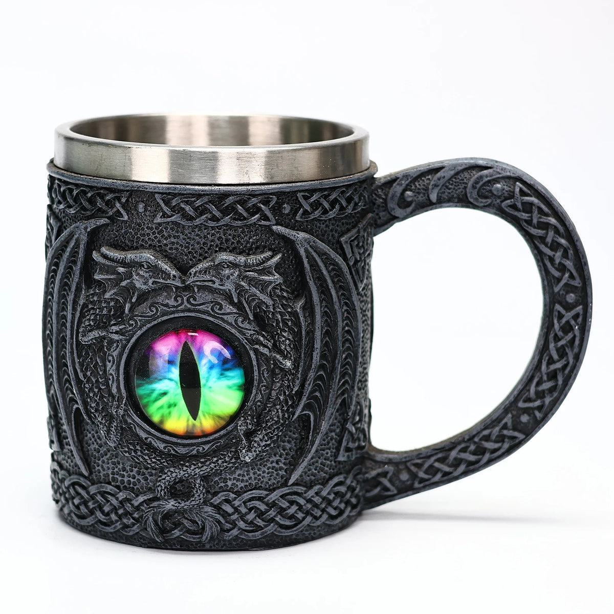 Pack of 3 Medieval Dragon Tankard, Resin Beer Stein with Stainless Steel Liner, Gothic Skull & Dragon Eye Mug, 4 Styles, 15oz, 5.5in