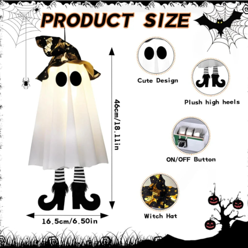 Hanging Light Up Ghosts, Halloween Witch Ghost Decorations with LED, Porch & Indoor Hanging Decor, 3 Light Modes, Set of 3, 18in