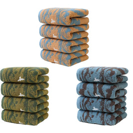 Jacquard Cotton Towel Set of 4, Thick Absorbent Bathroom Towels, Yarn Dyed Pure Cotton, 3 Colors, 14x28in
