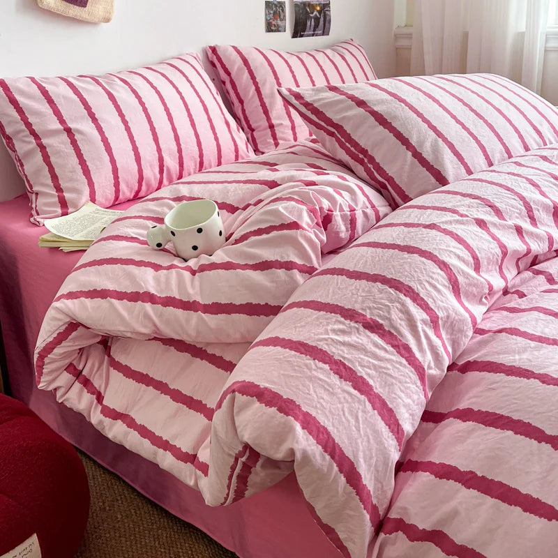 Striped Duvet Cover Set with Pillowcases, Soft Lightweight Fade Resistant Bedding, Cover Only, 5 Colors, 11 Sizes