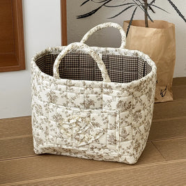 Quilted Cotton Storage Basket with Handles, Floral Tote Basket for Halloween Candy, Toys & Blankets, 9 Patterns, 12.6in