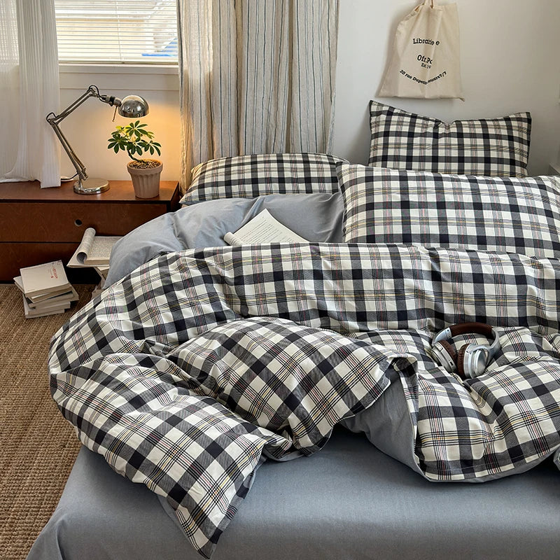 Checked & Plaid Duvet Cover Set with 2 Pillowcases, 100% Cotton Twill, 200 Thread Count, No Filling, 8 Designs, 4 Sizes