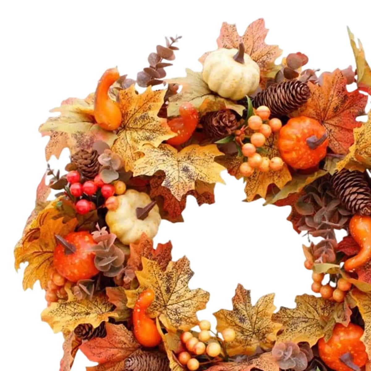 Pack of 2 Fall Pumpkin Wreaths for Front Door, Artificial Autumn Wreath with Pumpkins, Pinecones & Maple Leaves, Halloween & Thanksgiving, 15.7in
