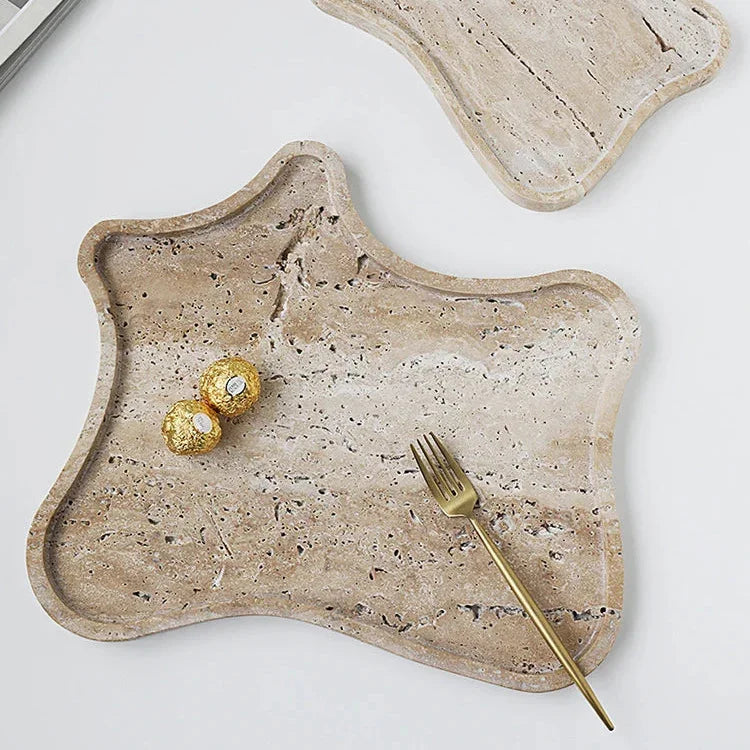 Travertine Vanity Tray, Bathroom Perfume Tray for Dresser, Stone, 9.4-13in