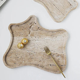 Travertine Vanity Tray, Bathroom Perfume Tray for Dresser, Stone, 9.4-13in