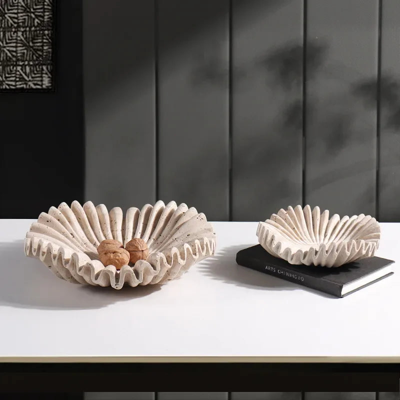 Marble Fruit Bowl, Ruffle Fluted Edge Catchall Bowl, Entryway, 7.9-11.8in