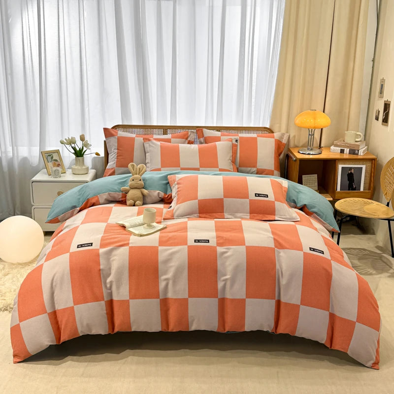 Retro Print Bedding Set of 4 with Duvet Cover, Flat Sheet & 2 Pillowcases, 100% Cotton, Brushed Finish, 23 Designs, 2 Sizes