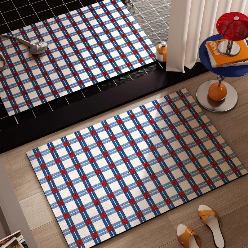 Bauhaus Bath Mat with Dot & Grid Pattern, Retro Bathroom & Doorway Mat, Non Slip Absorbent, 6 Designs, 16x24in