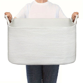 Large Woven Rope Storage Basket with Handles, Laundry, Blanket & Toy Basket, Halloween Candy Bin, 6 Colors, 19 x 13.4in