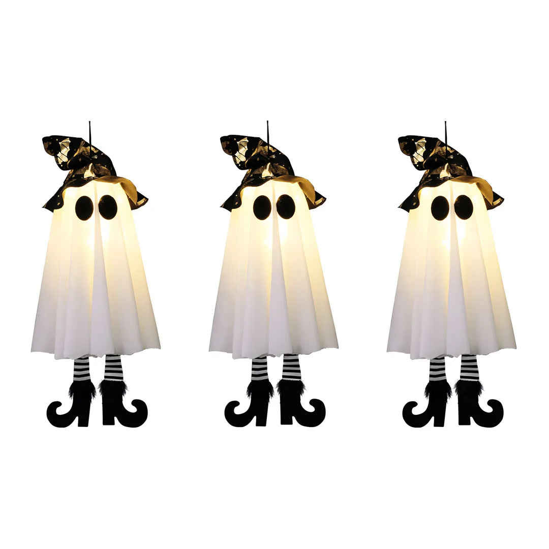 Hanging Light Up Ghosts, Halloween Witch Ghost Decorations with LED, Porch & Indoor Hanging Decor, 3 Light Modes, Set of 3, 18in