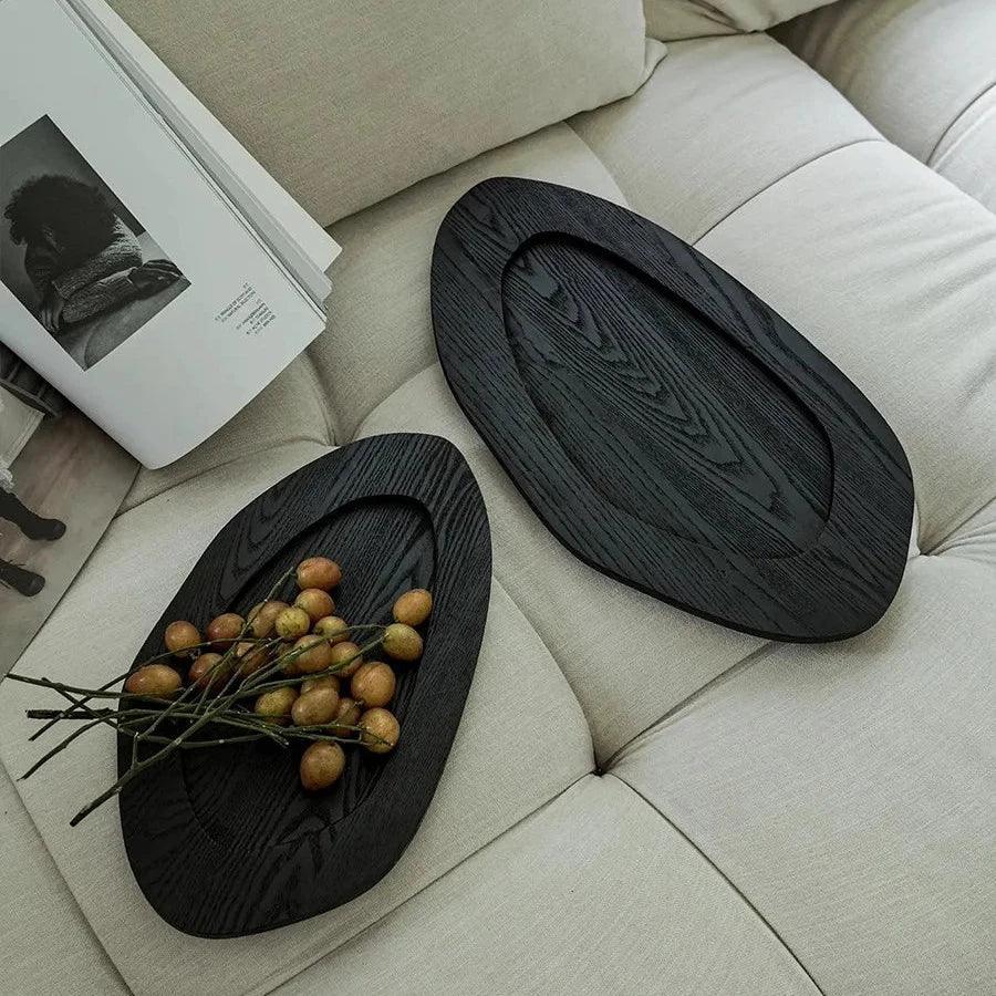 Wooden Serving Tray, Rustic Vintage Wood Fruit & Dessert Tray, 13.8-17.7in