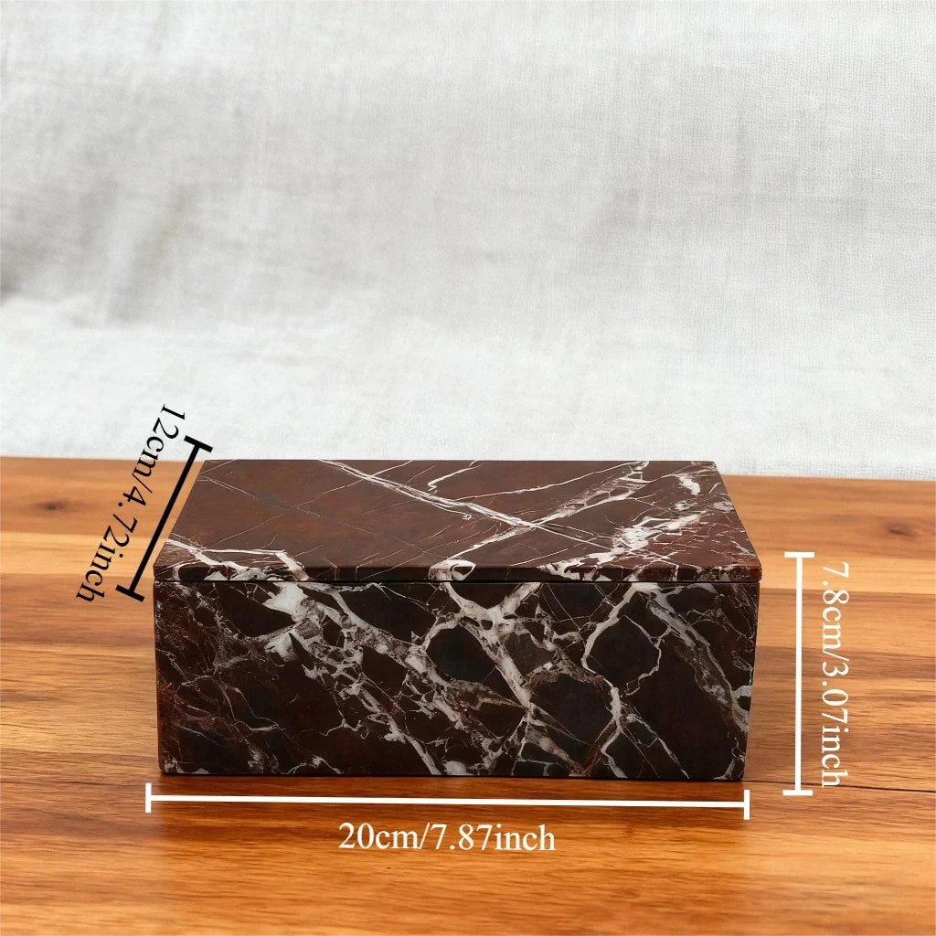 Cotton Swab Holder, Marble Look Bathroom Vanity Storage Box, Acrylic, 7.9in