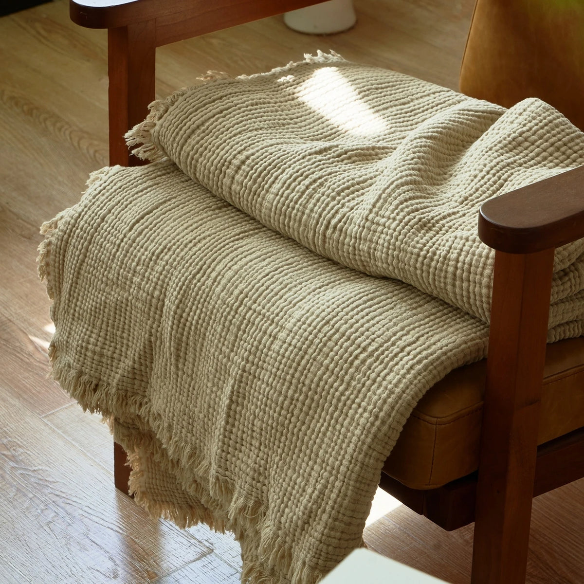 Four Layer Cotton Gauze Blanket with Tassels, Breathable Sofa Throw & Bed Blanket, 100% Cotton, 7 Colors, 2 Sizes