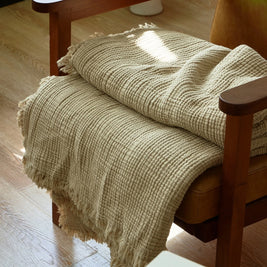 Four Layer Cotton Gauze Blanket with Tassels, Breathable Sofa Throw & Bed Blanket, 100% Cotton, 7 Colors, 2 Sizes