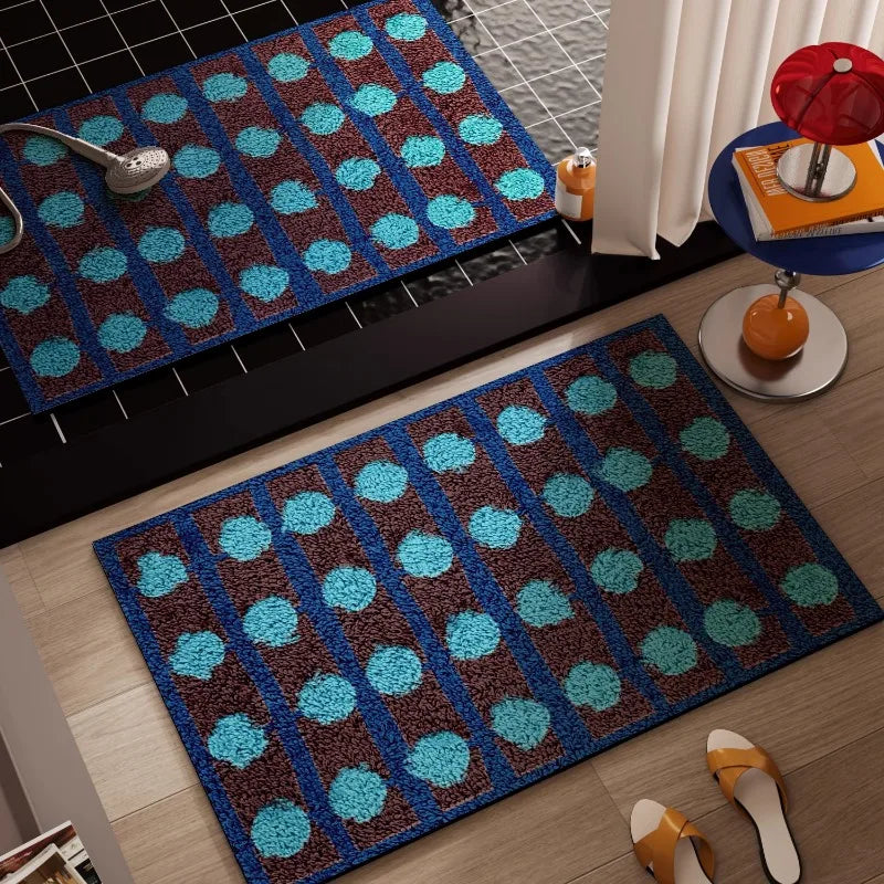 Bauhaus Bath Mat with Dot & Grid Pattern, Retro Bathroom & Doorway Mat, Non Slip Absorbent, 6 Designs, 16x24in