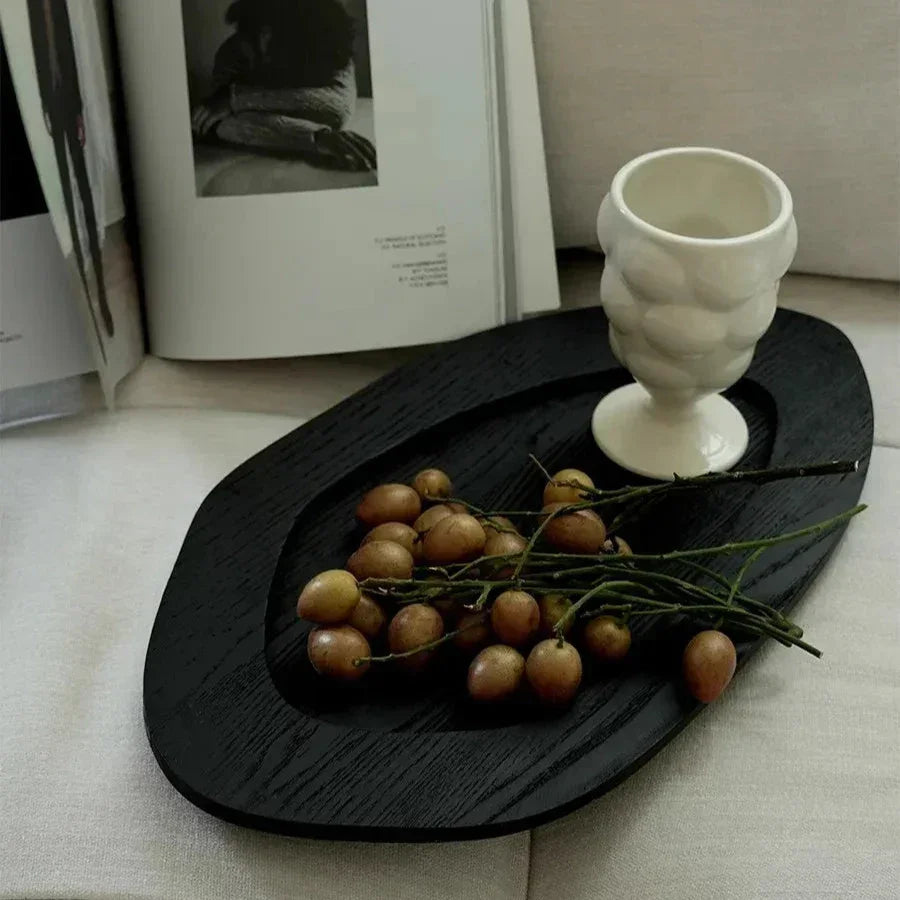 Wooden Serving Tray, Rustic Vintage Wood Fruit & Dessert Tray, 13.8-17.7in