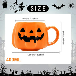Pack of 3 Pumpkin Mugs, Ceramic Jack-o'-Lantern Coffee Cup for Halloween & Fall, Glossy Orange, Black or Gold Face, 13.5oz, 3.2in