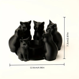 Pack of 3 Black Cat Tealight Holders, Halloween Candle Holder & Table Centerpiece, Ring of Sitting Cats, Matte Black, 5in