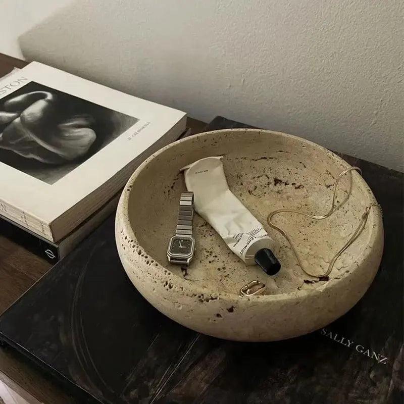 Travertine Look Marble Catchall, Minimalist Vanity Tray or Bowl, 4.7-8.3in