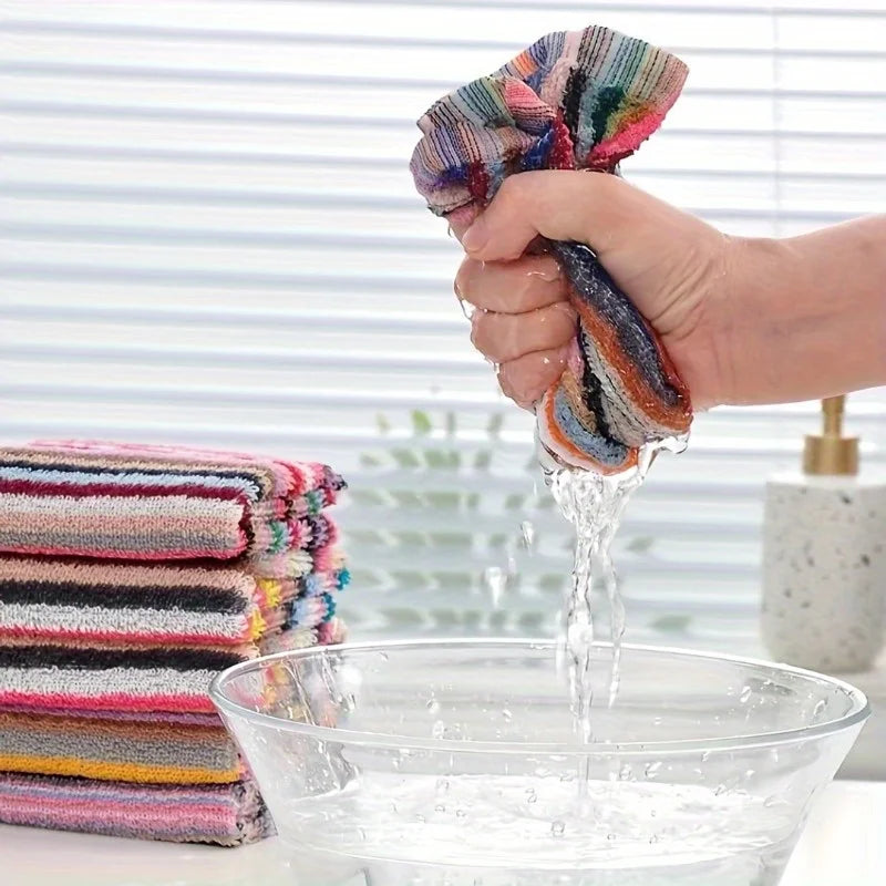 Striped Cotton Dish Cloths Set of 6, Heavy Duty Absorbent Kitchen & Stove Cleaning Cloths