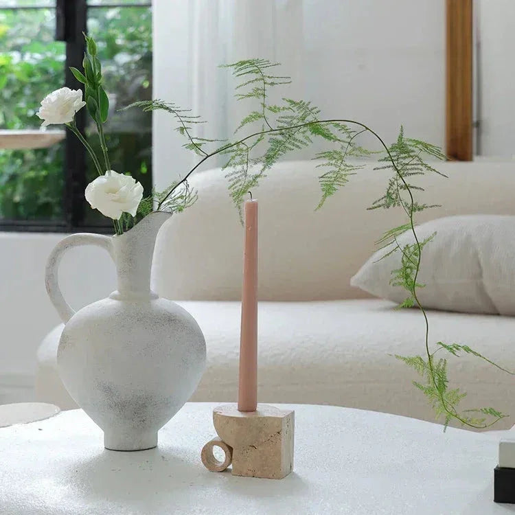Marble Taper Candle Holder, Sculpted Stone Candlestick, 3.9-5.7in, 3 Styles