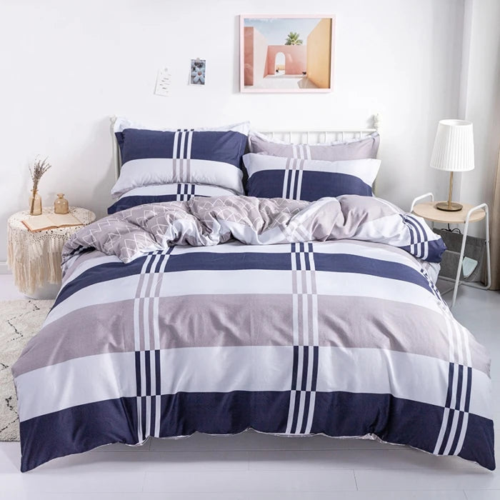 Striped & Printed Duvet Cover Set with 2 Pillowcases, 100% Cotton Bedding, Coastal Blue Designs, No Filling, 10 Designs, 4 Sizes