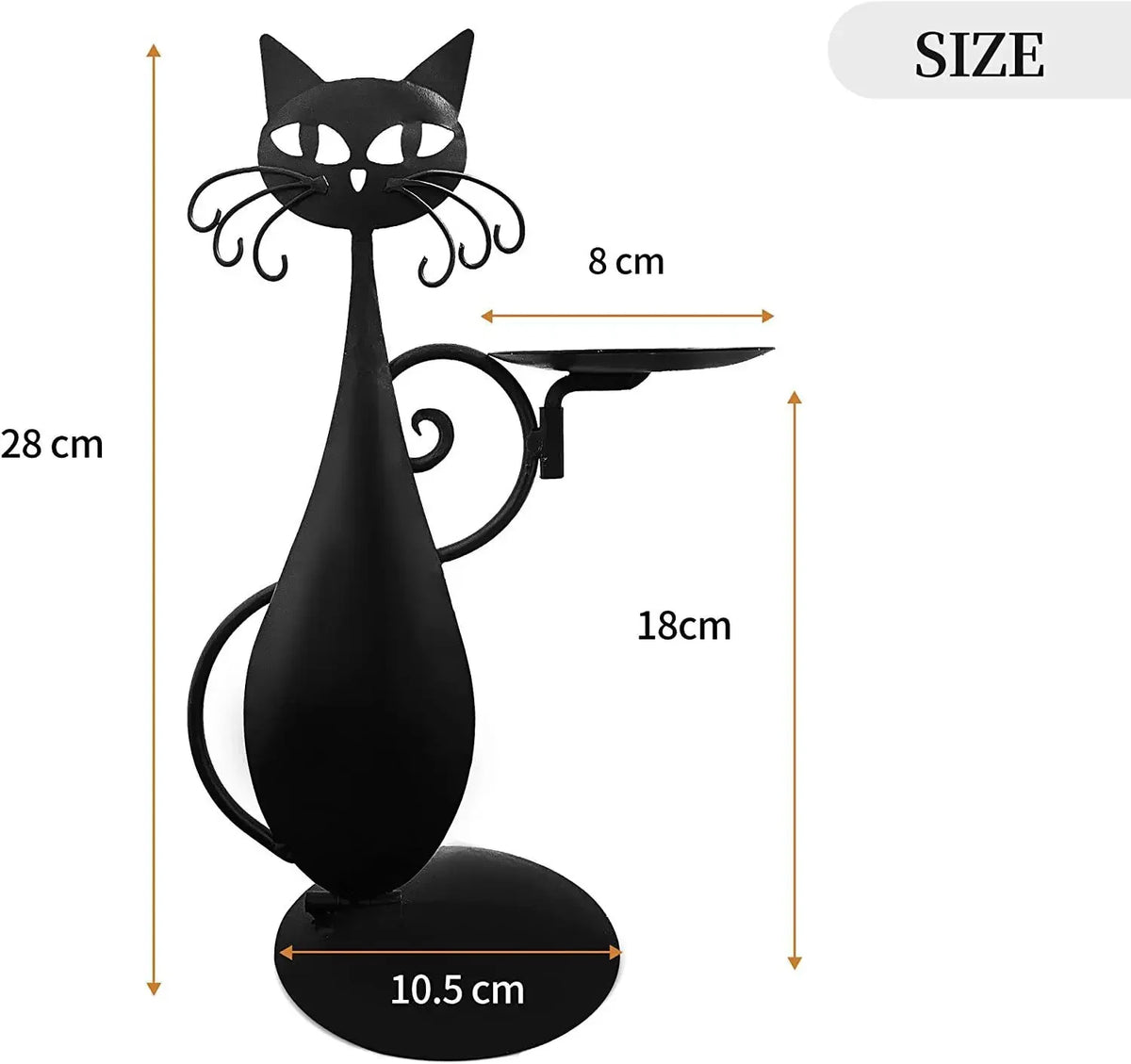 Pack of 3 Black Cat Metal Candle Holder, Halloween Candlestick for Pillar, Taper & LED Candles, Hand-Hammered, Powder Coated, 11in