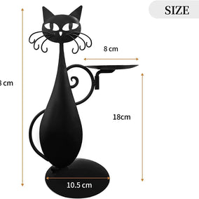 Pack of 3 Black Cat Metal Candle Holder, Halloween Candlestick for Pillar, Taper & LED Candles, Hand-Hammered, Powder Coated, 11in