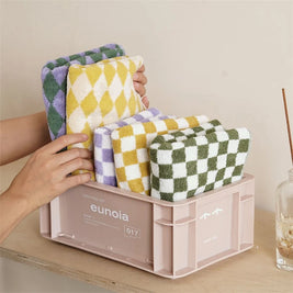 Checkered Jacquard Cotton Towel, Soft Absorbent Hand & Hair Towel, Yarn Dyed Pure Cotton, 2 Colors, 14x30in