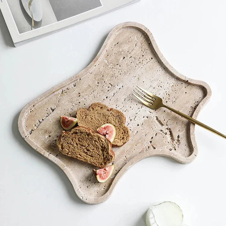 Travertine Vanity Tray, Bathroom Perfume Tray for Dresser, Stone, 9.4-13in