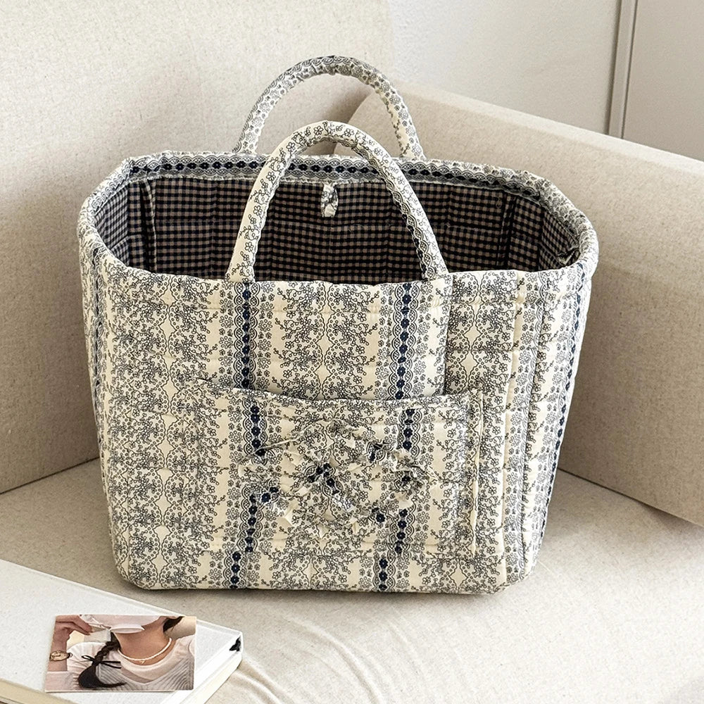 Quilted Cotton Storage Basket with Handles, Floral Tote Basket for Halloween Candy, Toys & Blankets, 9 Patterns, 12.6in