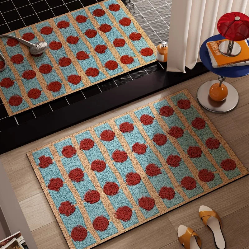 Bauhaus Bath Mat with Dot & Grid Pattern, Retro Bathroom & Doorway Mat, Non Slip Absorbent, 6 Designs, 16x24in