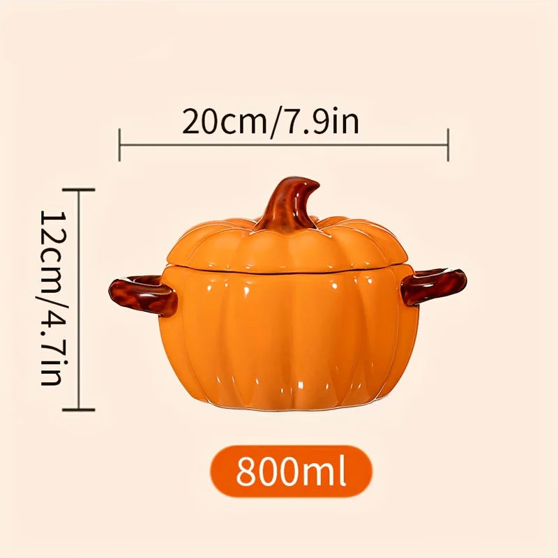 Ceramic Pumpkin Casserole Dish with Lid, Oven Safe Baking & Serving Pot for Halloween & Thanksgiving, 3 Sizes, 13.5-57oz