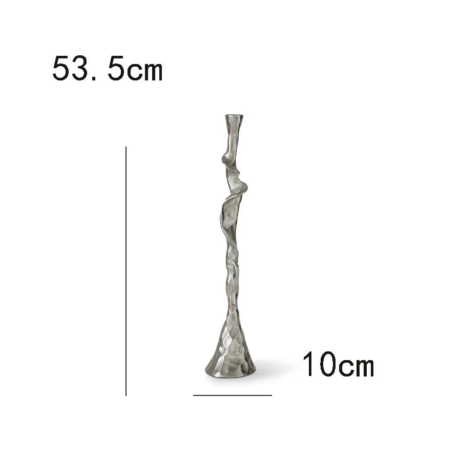 Aluminum Candle Holder, Sculptural Modern Candlestick, Silver, 21-24in