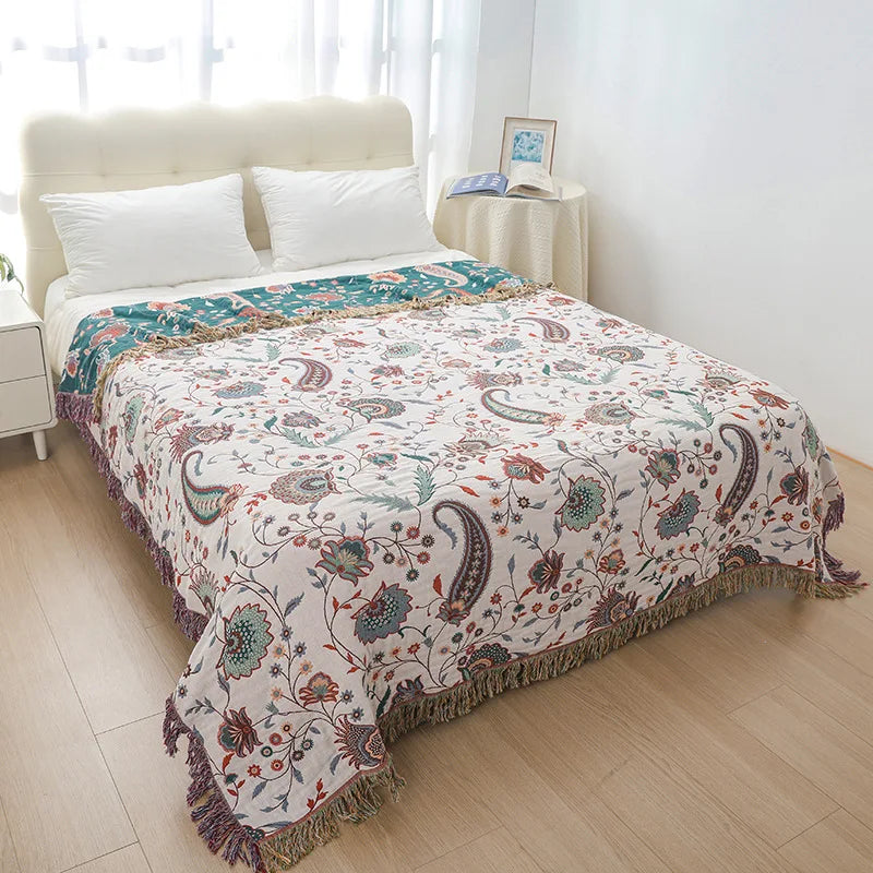 100% Cotton Jacquard Throw Blanket & Bedspread, Double Sided Boho Sofa Cover, Yarn Dyed, Hand Wash, 22 Designs, 3 Sizes