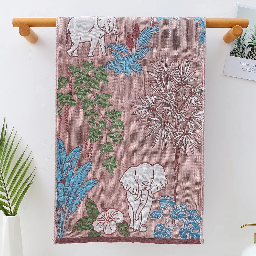 Printed Gauze Face Towel, Soft Absorbent Cotton Hand Towel for Children, Decorative, 6 Designs, 14x29in