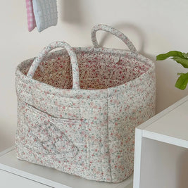 Quilted Cotton Storage Basket with Handles, Floral Tote Basket for Halloween Candy, Toys & Blankets, 9 Patterns, 12.6in