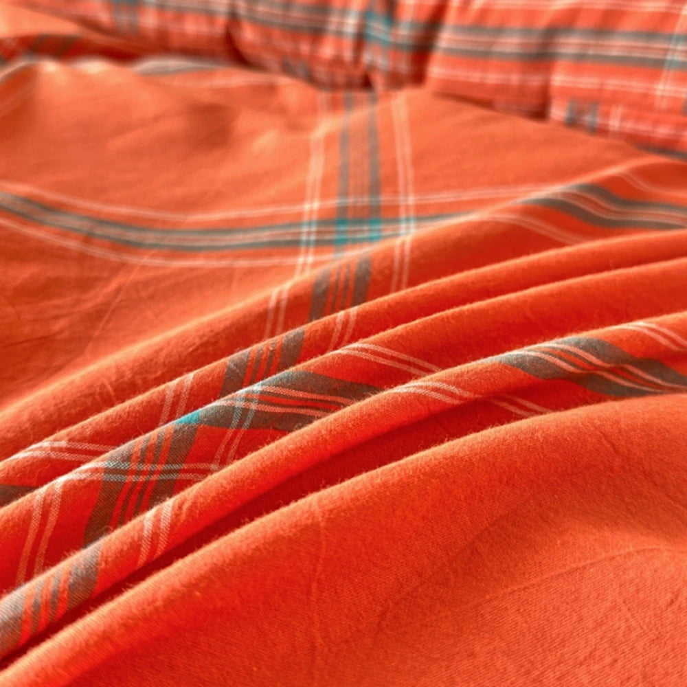 Plaid & Gingham Duvet Cover Set with 2 Pillowcases, 100% Cotton Bedding, 200 Thread Count, No Filling, 16 Colors, 4 Sizes