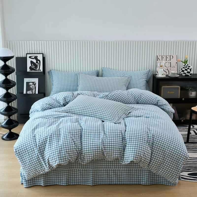Plaid & Gingham Duvet Cover Set with 2 Pillowcases, 100% Cotton Bedding, 200 Thread Count, No Filling, 16 Colors, 4 Sizes