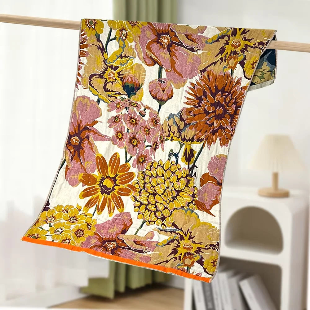Floral Gauze Bath Towel, Lightweight Soft Absorbent Sauna, Gym & Shower Towel, Quick Dry, 5 Designs
