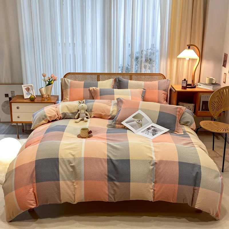 Retro Print Bedding Set of 4 with Duvet Cover, Flat Sheet & 2 Pillowcases, 100% Cotton, Brushed Finish, 23 Designs, 2 Sizes